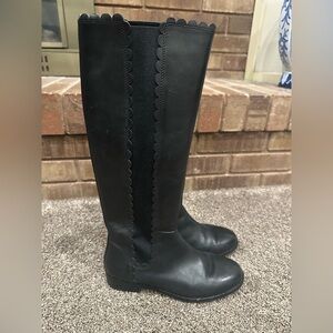 Kate Spade Rayna Black Leather Scallop Knee-High Riding Boots Size 6